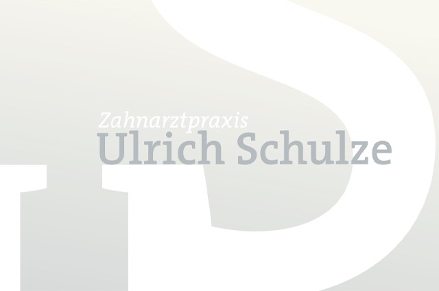 logo for ulrich schulze dental practice with white letters on gray gradient background