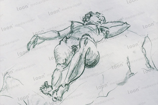 drawing of a nude woman lying on her back 